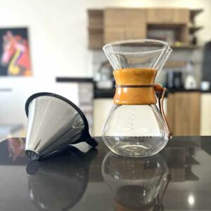 Cafetera Chemex vidrio y bambú 800ml filtro acero inoxidable